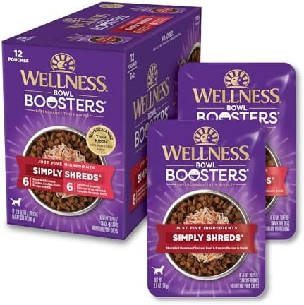 Wellness Bowl Boosters Simply Shreds Wet Dog Food Topper Variety Pack, 2.8 oz Pouches, 12-Pack