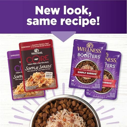 Wellness Bowl Boosters Simply Shreds Wet Dog Food Topper Variety Pack, 2.8 oz Pouches, 12-Pack