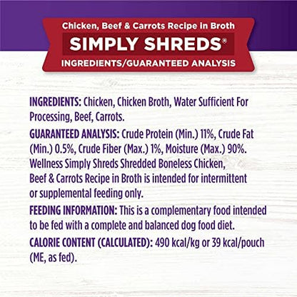 Wellness Bowl Boosters Simply Shreds Wet Dog Food Topper Variety Pack, 2.8 oz Pouches, 12-Pack