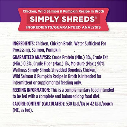 Wellness Bowl Boosters Simply Shreds Wet Dog Food Topper Variety Pack, 2.8 oz Pouches, 12-Pack