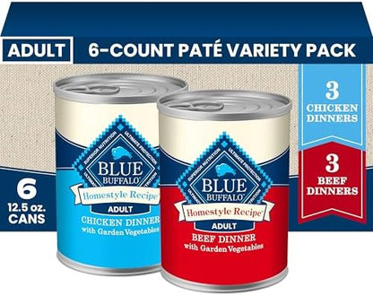Blue Buffalo Homestyle Recipe Wet Dog Food Variety Pack, Chicken, 12.5-oz Cans (Pack of 12)