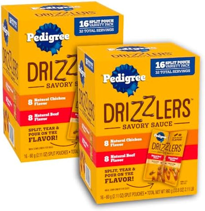 Pedigree Drizzlers Savory Sauce Wet Dog Pouch, Multipack, 16 Count, 2-Pack