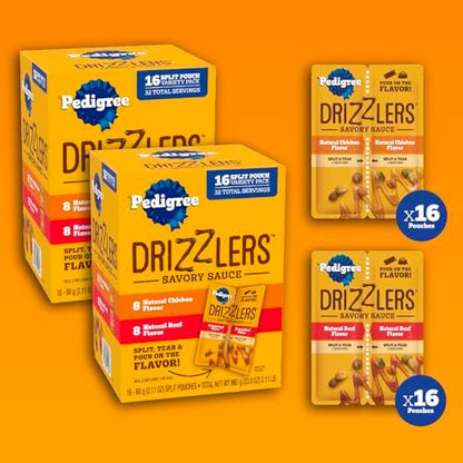 Pedigree Drizzlers Savory Sauce Wet Dog Pouch, Multipack, 16 Count, 2-Pack