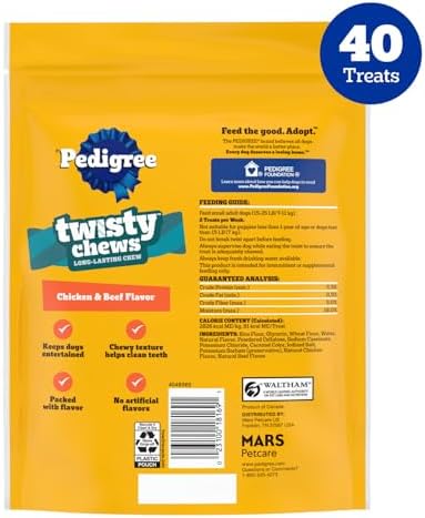 Pedigree Twisty Chews Small Dog Treats, Chicken & Beef, 40 Count